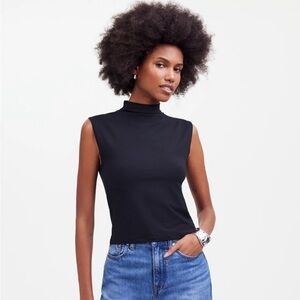 New Madewell Funnelneck Cropped Muscle Tee XXS Black $42